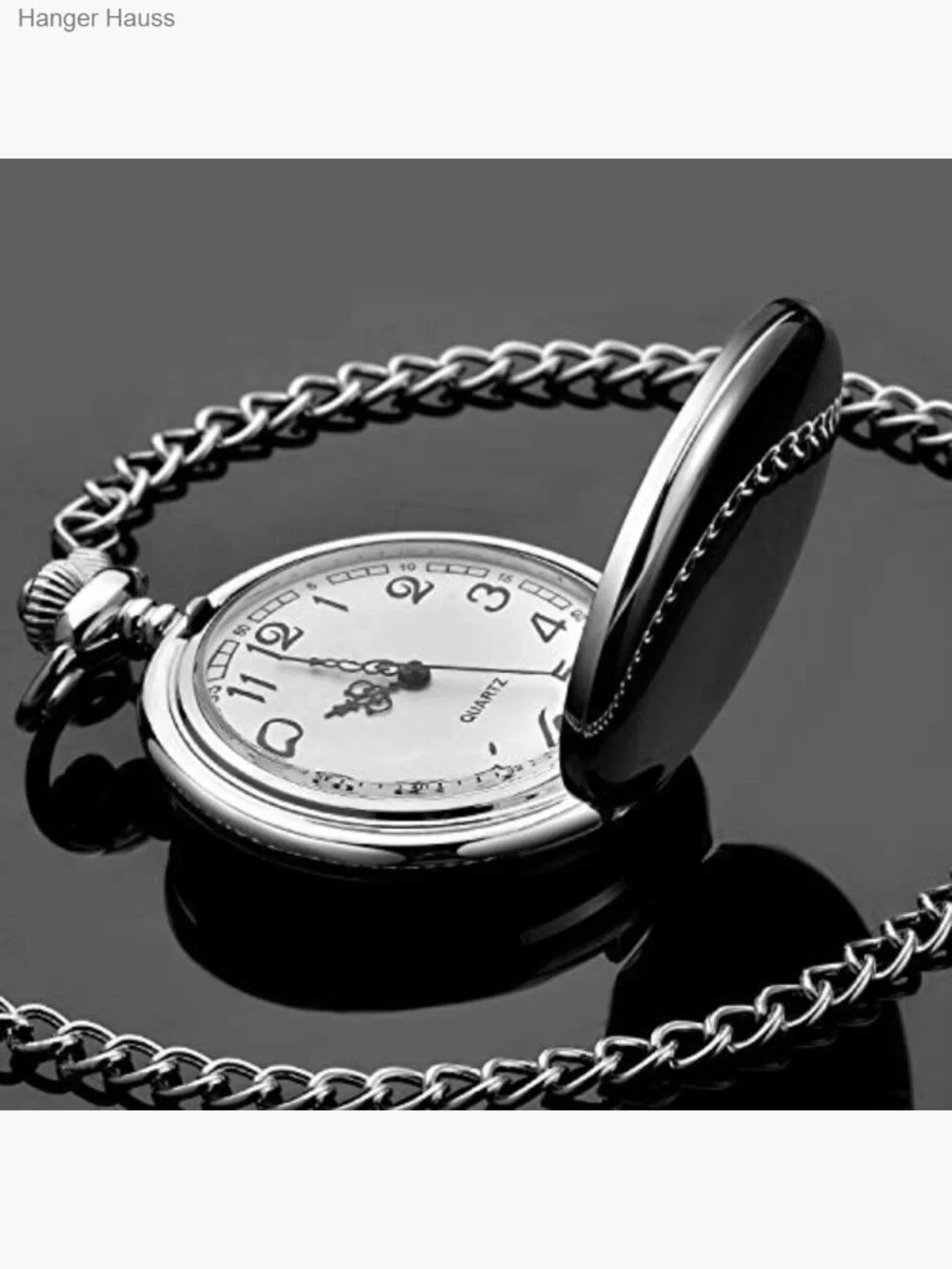 Vintage Pocket Watch with Chain Arabic Numerals Quartz Mens Gift Boxed